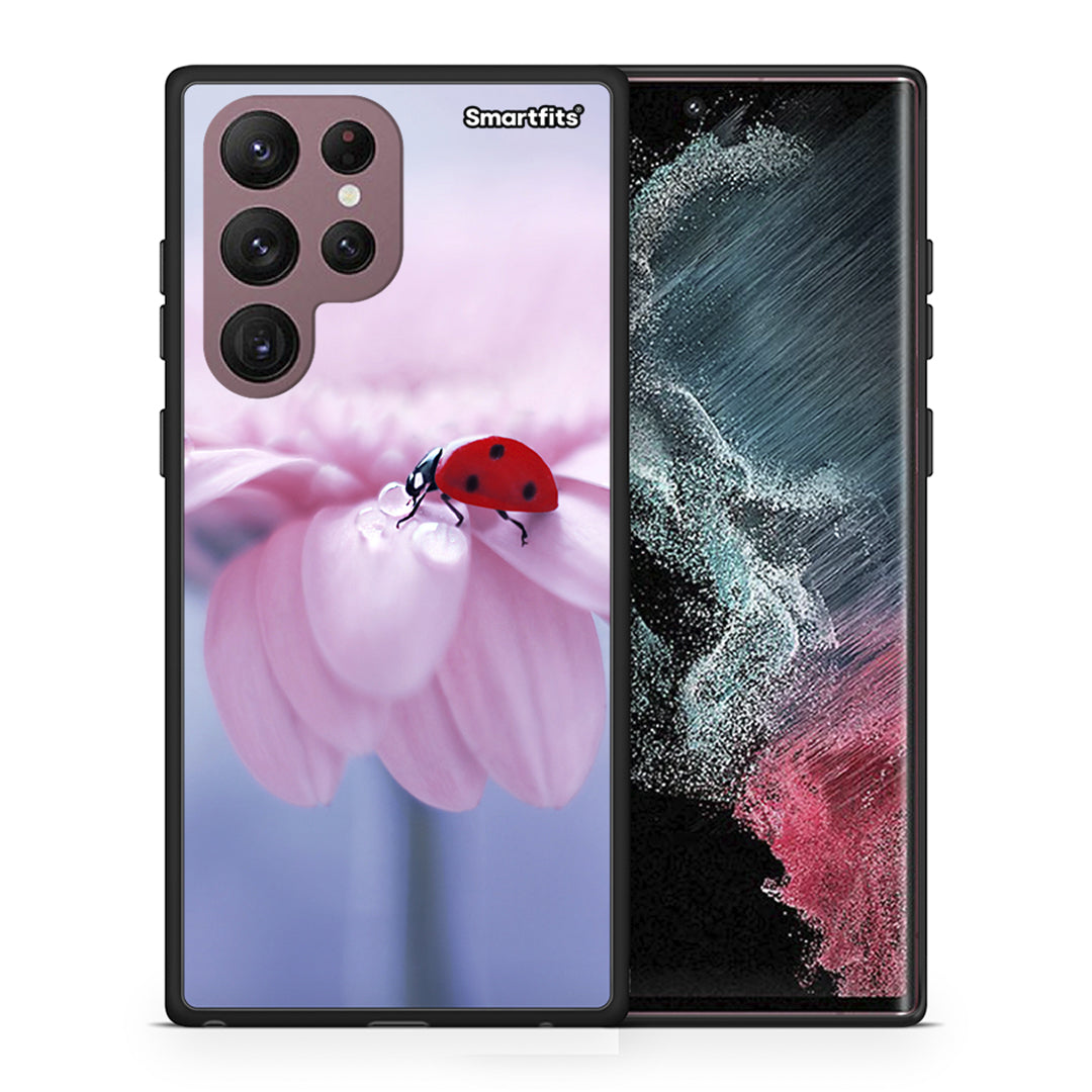 Θήκη Samsung S22 Ultra Ladybug Flower από τη Smartfits με σχέδιο στο πίσω μέρος και μαύρο περίβλημα | Samsung S22 Ultra Ladybug Flower case with colorful back and black bezels