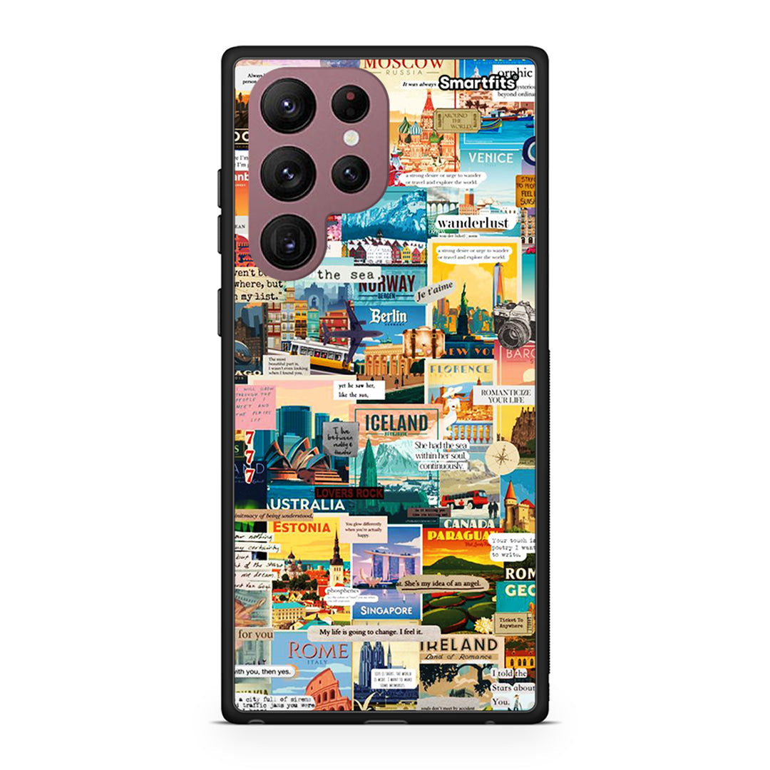 Samsung S22 Ultra Live To Travel θήκη από τη Smartfits με σχέδιο στο πίσω μέρος και μαύρο περίβλημα | Smartphone case with colorful back and black bezels by Smartfits