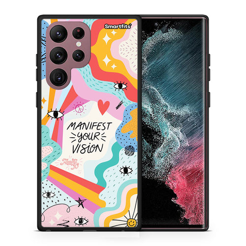 Θήκη Samsung S22 Ultra Manifest Your Vision από τη Smartfits με σχέδιο στο πίσω μέρος και μαύρο περίβλημα | Samsung S22 Ultra Manifest Your Vision case with colorful back and black bezels