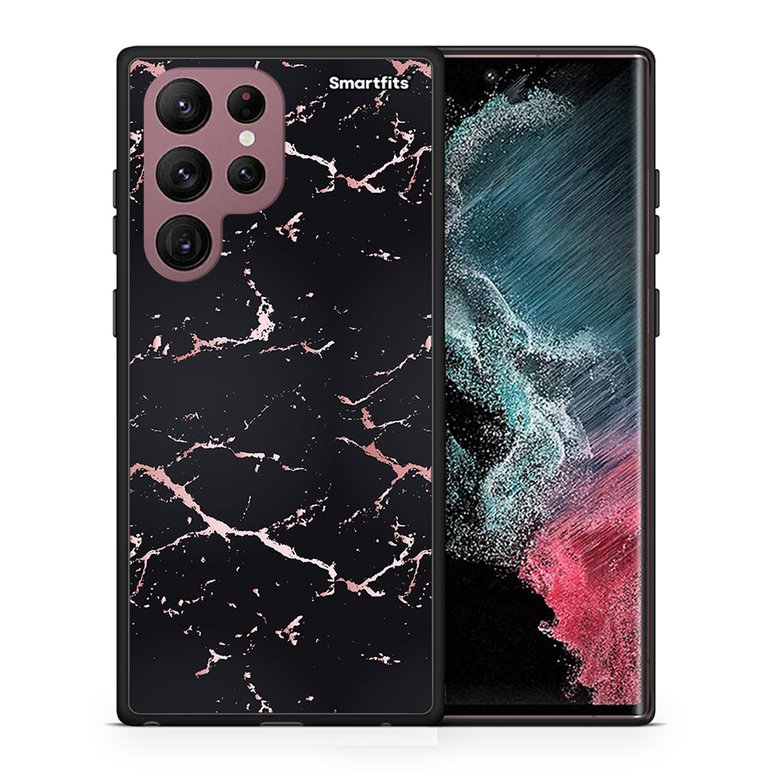 Θήκη Samsung S22 Ultra Black Rosegold Marble από τη Smartfits με σχέδιο στο πίσω μέρος και μαύρο περίβλημα | Samsung S22 Ultra Black Rosegold Marble case with colorful back and black bezels