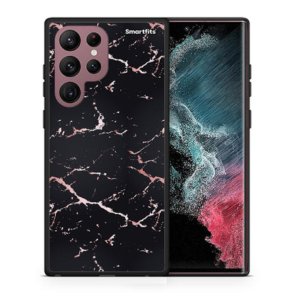 Θήκη Samsung S22 Ultra Black Rosegold Marble από τη Smartfits με σχέδιο στο πίσω μέρος και μαύρο περίβλημα | Samsung S22 Ultra Black Rosegold Marble case with colorful back and black bezels