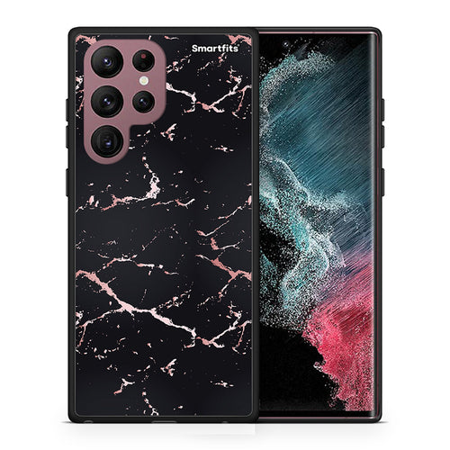 Θήκη Samsung S22 Ultra Black Rosegold Marble από τη Smartfits με σχέδιο στο πίσω μέρος και μαύρο περίβλημα | Samsung S22 Ultra Black Rosegold Marble case with colorful back and black bezels