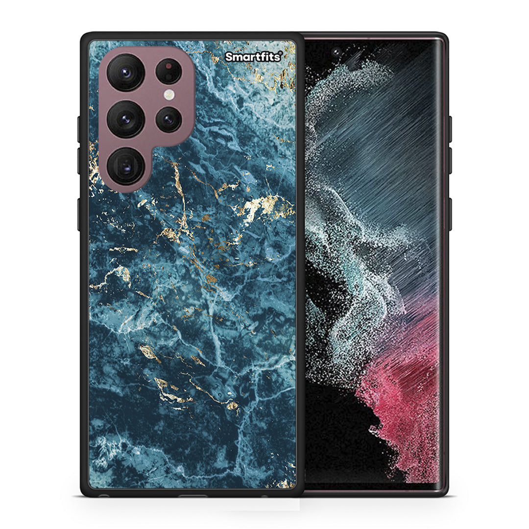 Θήκη Samsung S22 Ultra Marble Blue από τη Smartfits με σχέδιο στο πίσω μέρος και μαύρο περίβλημα | Samsung S22 Ultra Marble Blue case with colorful back and black bezels