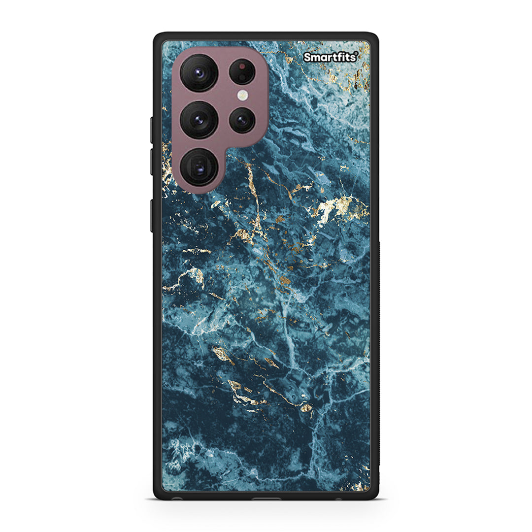 Samsung S22 Ultra Marble Blue θήκη από τη Smartfits με σχέδιο στο πίσω μέρος και μαύρο περίβλημα | Smartphone case with colorful back and black bezels by Smartfits
