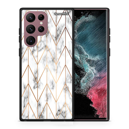 Θήκη Samsung S22 Ultra Gold Geometric Marble από τη Smartfits με σχέδιο στο πίσω μέρος και μαύρο περίβλημα | Samsung S22 Ultra Gold Geometric Marble case with colorful back and black bezels