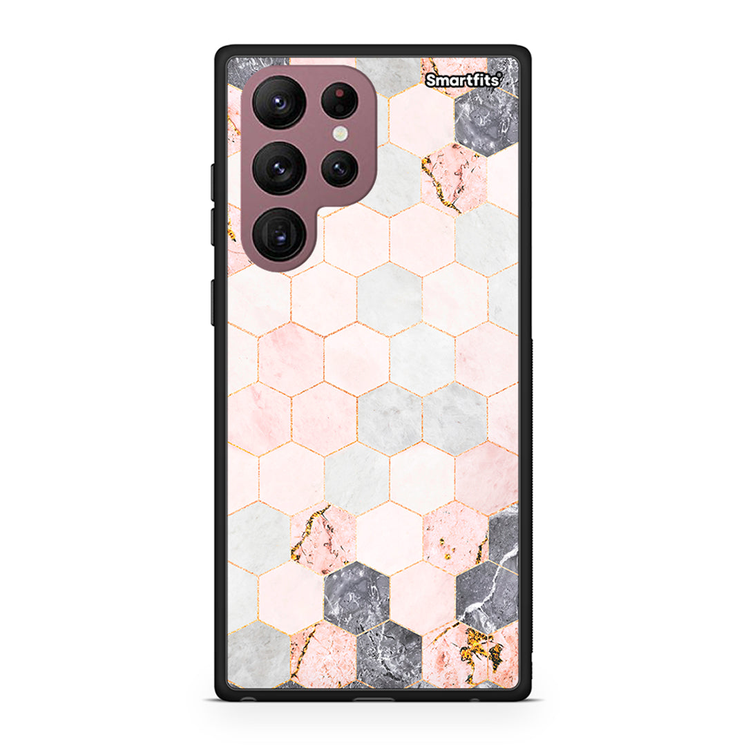 Samsung S22 Ultra Hexagon Pink Marble case, cover, bumper