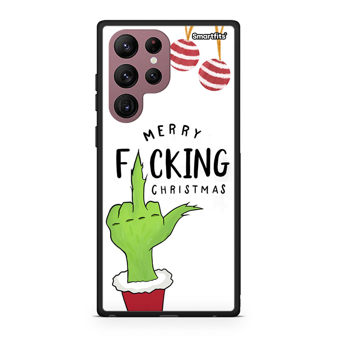 Samsung S22 Ultra Merry F Xmas θήκη από τη Smartfits με σχέδιο στο πίσω μέρος και μαύρο περίβλημα | Smartphone case with colorful back and black bezels by Smartfits