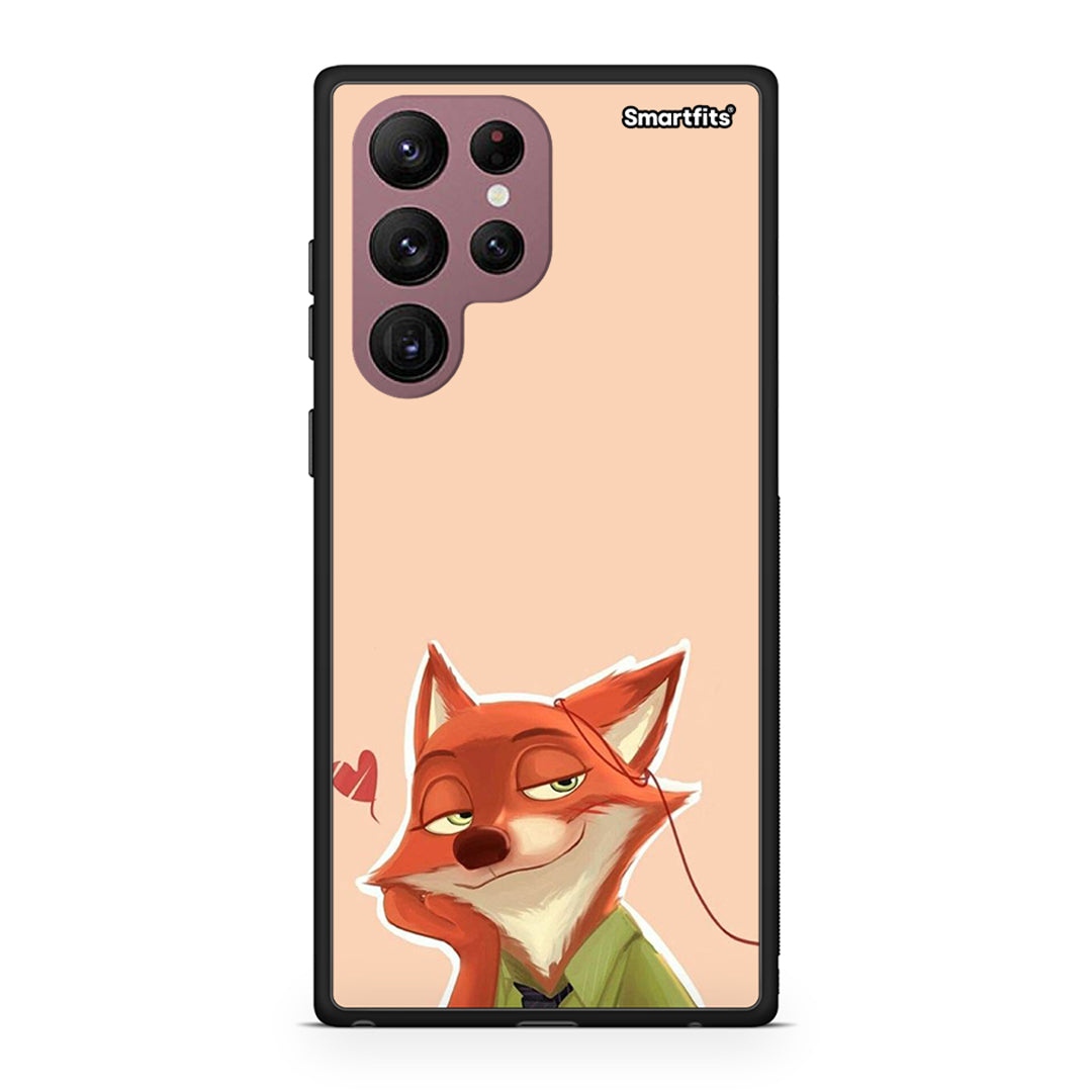 Samsung S22 Ultra Nick Wilde And Judy Hopps Love 1 θήκη από τη Smartfits με σχέδιο στο πίσω μέρος και μαύρο περίβλημα | Smartphone case with colorful back and black bezels by Smartfits