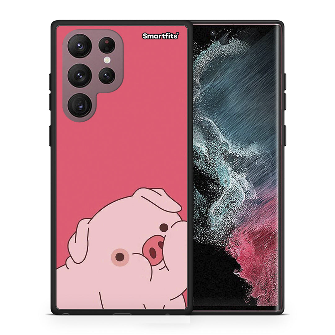 Θήκη Αγίου Βαλεντίνου Samsung S22 Ultra Pig Love 1 από τη Smartfits με σχέδιο στο πίσω μέρος και μαύρο περίβλημα | Samsung S22 Ultra Pig Love 1 case with colorful back and black bezels