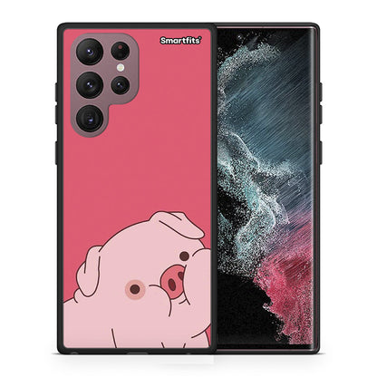 Θήκη Αγίου Βαλεντίνου Samsung S22 Ultra Pig Love 1 από τη Smartfits με σχέδιο στο πίσω μέρος και μαύρο περίβλημα | Samsung S22 Ultra Pig Love 1 case with colorful back and black bezels