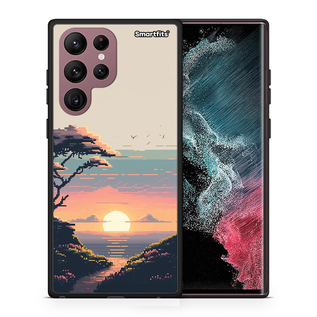 Θήκη Samsung S22 Ultra Pixel Sunset από τη Smartfits με σχέδιο στο πίσω μέρος και μαύρο περίβλημα | Samsung S22 Ultra Pixel Sunset case with colorful back and black bezels