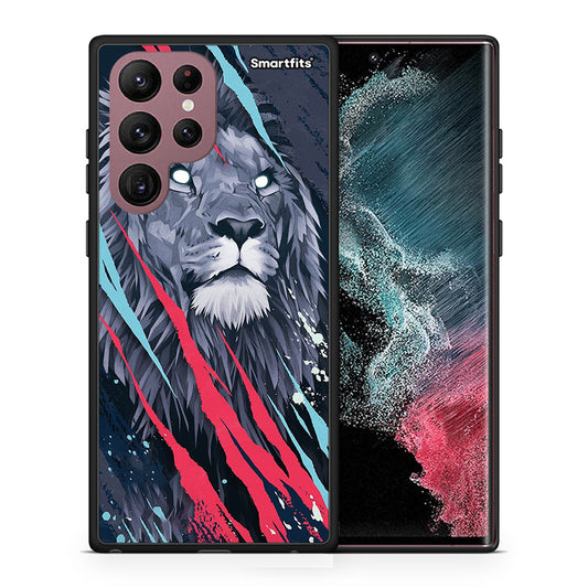 Θήκη Samsung S22 Ultra Lion Designer PopArt από τη Smartfits με σχέδιο στο πίσω μέρος και μαύρο περίβλημα | Samsung S22 Ultra Lion Designer PopArt case with colorful back and black bezels