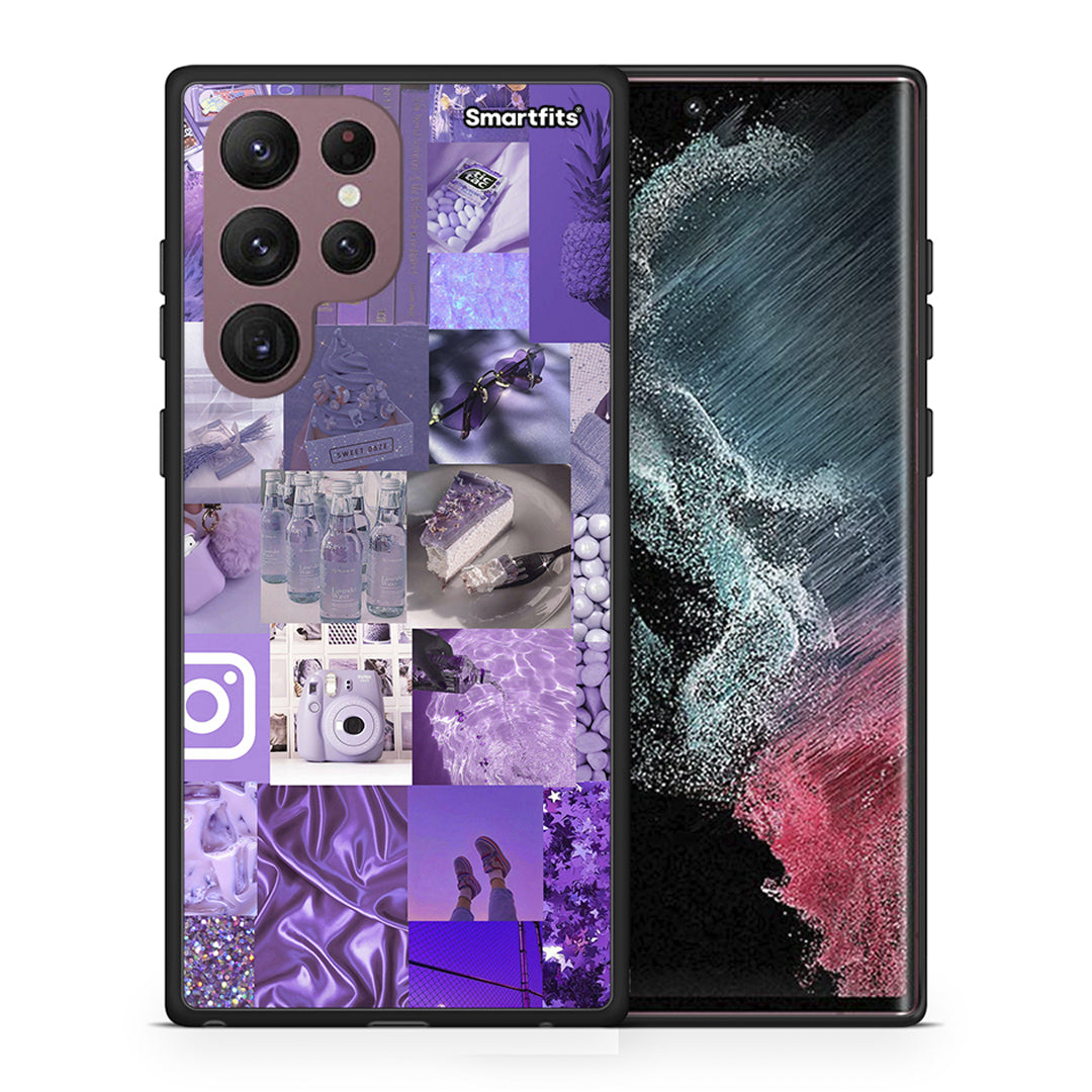 Θήκη Samsung S22 Ultra Purple Aesthetic Collage από τη Smartfits με σχέδιο στο πίσω μέρος και μαύρο περίβλημα | Samsung S22 Ultra Purple Aesthetic Collage case with colorful back and black bezels