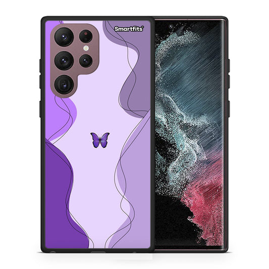 Θήκη Αγίου Βαλεντίνου Samsung S22 Ultra Purple Mariposa από τη Smartfits με σχέδιο στο πίσω μέρος και μαύρο περίβλημα | Samsung S22 Ultra Purple Mariposa case with colorful back and black bezels