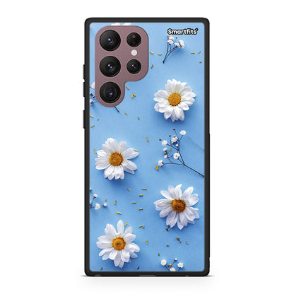 Samsung S22 Ultra Real Daisies θήκη από τη Smartfits με σχέδιο στο πίσω μέρος και μαύρο περίβλημα | Smartphone case with colorful back and black bezels by Smartfits