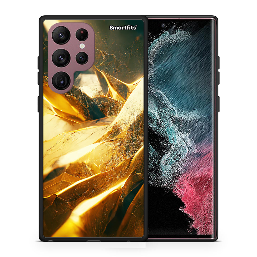 Θήκη Samsung S22 Ultra Real Gold από τη Smartfits με σχέδιο στο πίσω μέρος και μαύρο περίβλημα | Samsung S22 Ultra Real Gold case with colorful back and black bezels