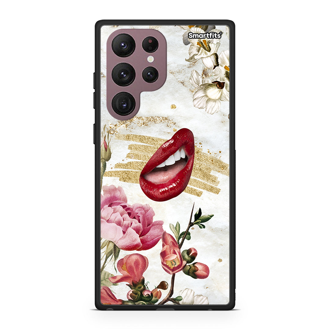 Samsung S22 Ultra Red Lips θήκη από τη Smartfits με σχέδιο στο πίσω μέρος και μαύρο περίβλημα | Smartphone case with colorful back and black bezels by Smartfits