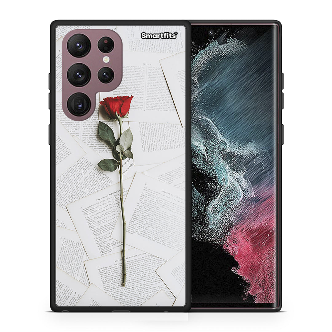 Θήκη Samsung S22 Ultra Red Rose από τη Smartfits με σχέδιο στο πίσω μέρος και μαύρο περίβλημα | Samsung S22 Ultra Red Rose case with colorful back and black bezels