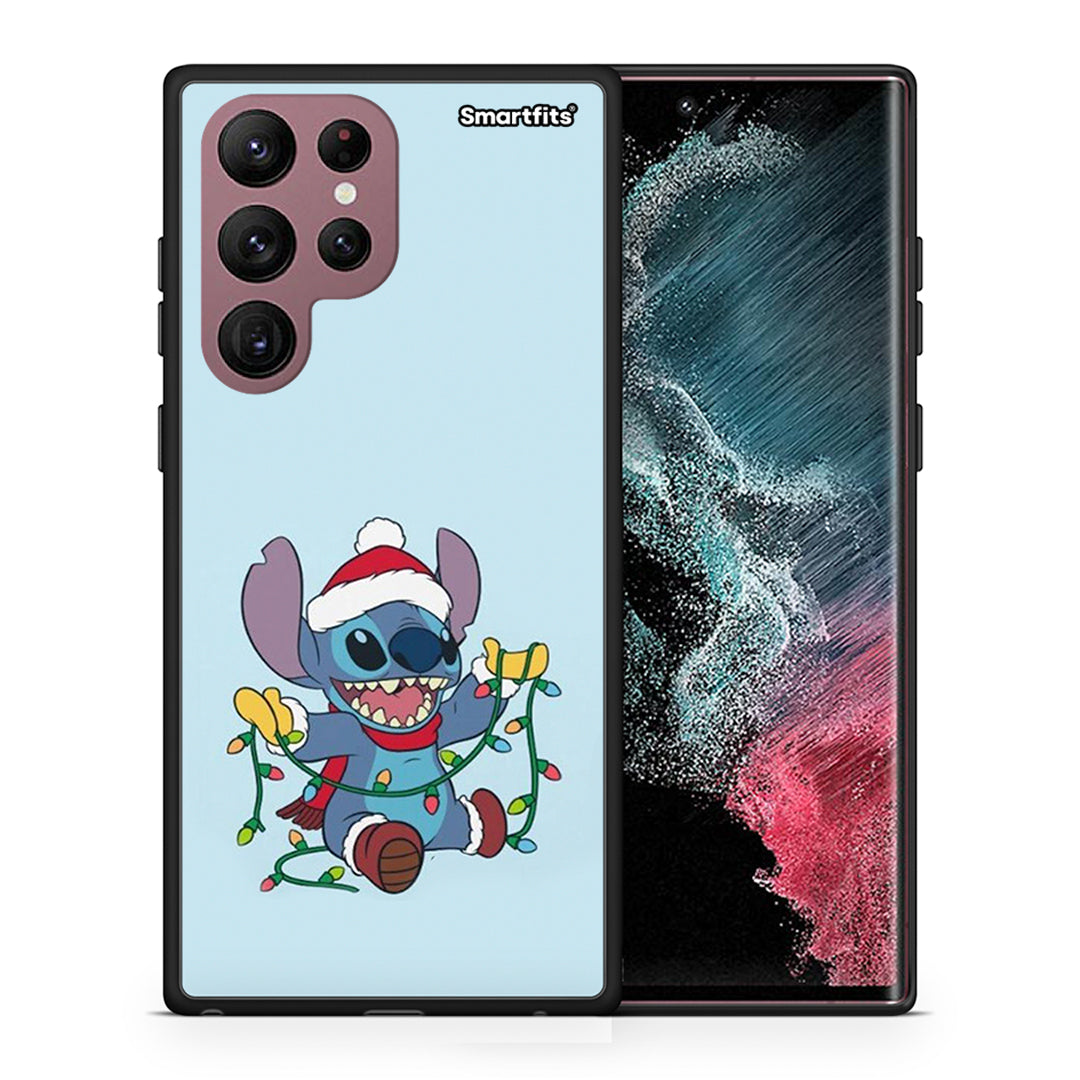 Θήκη Samsung S22 Ultra Santa Stich από τη Smartfits με σχέδιο στο πίσω μέρος και μαύρο περίβλημα | Samsung S22 Ultra Santa Stich case with colorful back and black bezels