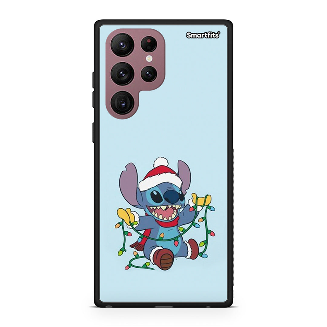 Samsung S22 Ultra Santa Stich θήκη από τη Smartfits με σχέδιο στο πίσω μέρος και μαύρο περίβλημα | Smartphone case with colorful back and black bezels by Smartfits