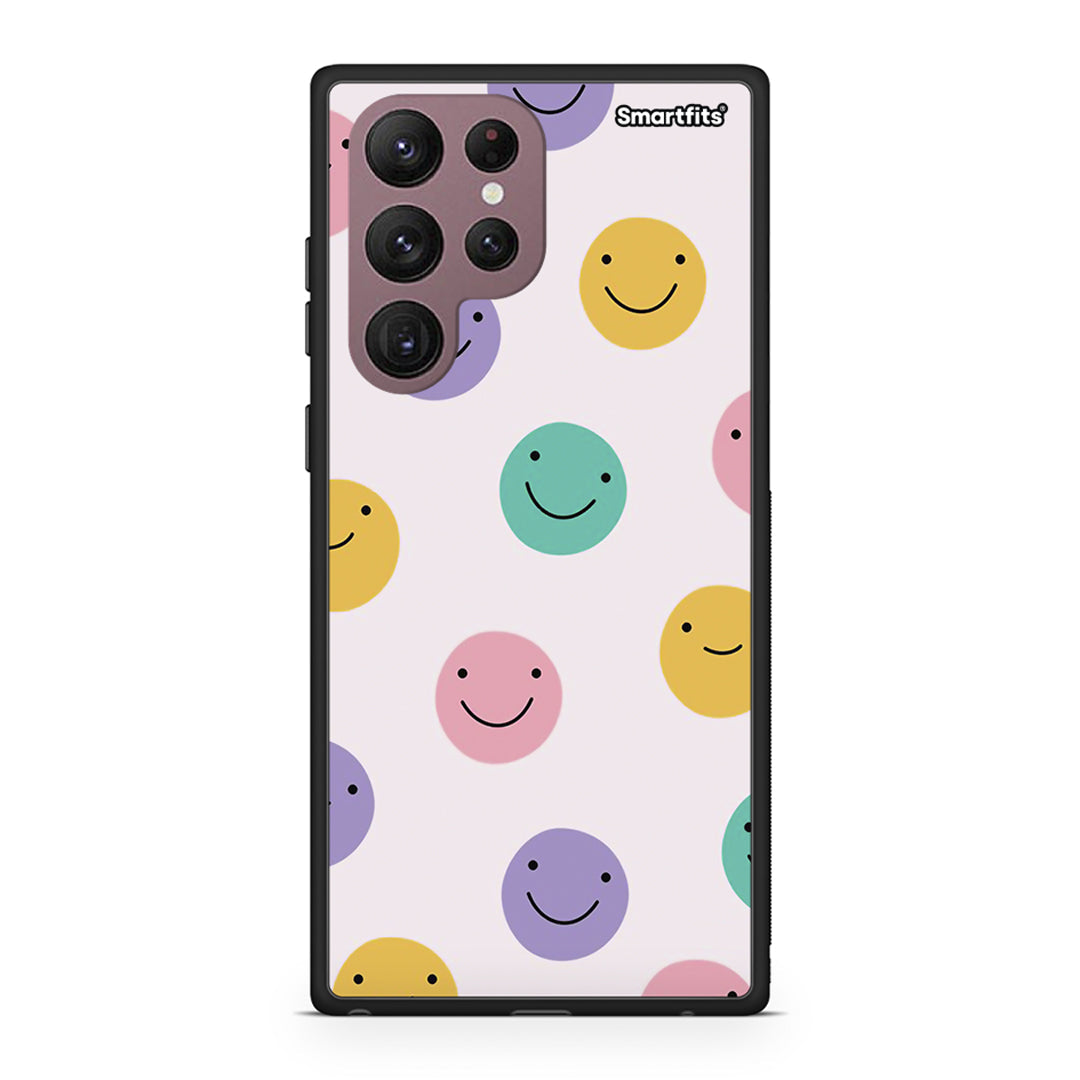 Samsung S22 Ultra Smiley Faces θήκη από τη Smartfits με σχέδιο στο πίσω μέρος και μαύρο περίβλημα | Smartphone case with colorful back and black bezels by Smartfits