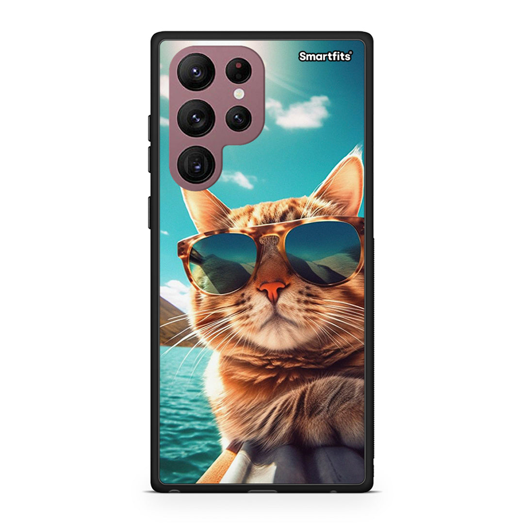 Samsung S22 Ultra Summer Cat θήκη από τη Smartfits με σχέδιο στο πίσω μέρος και μαύρο περίβλημα | Smartphone case with colorful back and black bezels by Smartfits