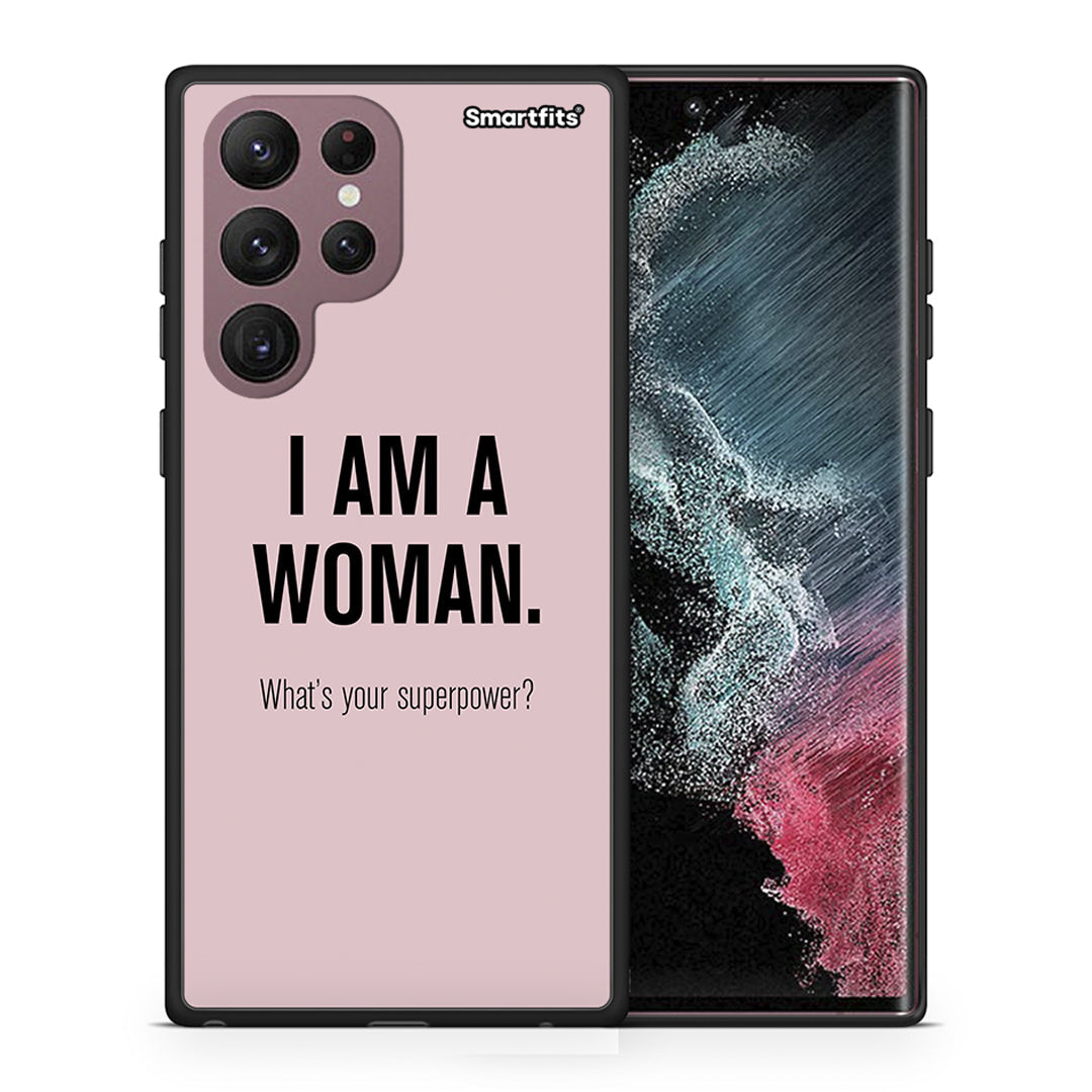 Θήκη Samsung S22 Ultra Superpower Woman από τη Smartfits με σχέδιο στο πίσω μέρος και μαύρο περίβλημα | Samsung S22 Ultra Superpower Woman case with colorful back and black bezels