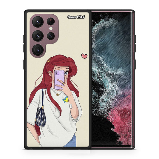 Θήκη Samsung S22 Ultra Walking Mermaid από τη Smartfits με σχέδιο στο πίσω μέρος και μαύρο περίβλημα | Samsung S22 Ultra Walking Mermaid case with colorful back and black bezels