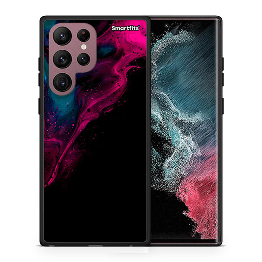 Θήκη Samsung S22 Ultra Pink Black Watercolor από τη Smartfits με σχέδιο στο πίσω μέρος και μαύρο περίβλημα | Samsung S22 Ultra Pink Black Watercolor case with colorful back and black bezels