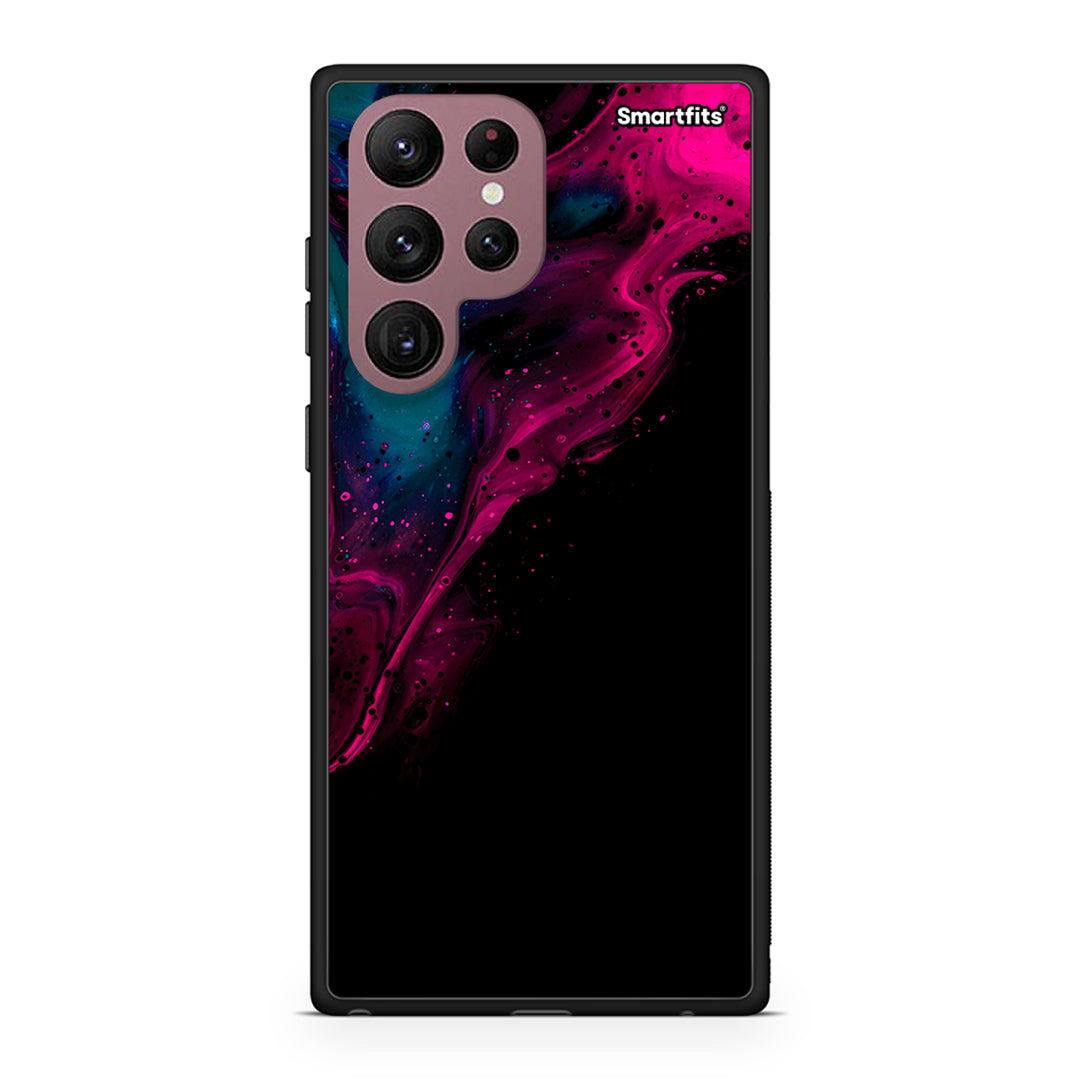 Samsung S22 Ultra Pink Black Watercolor case, cover, bumper