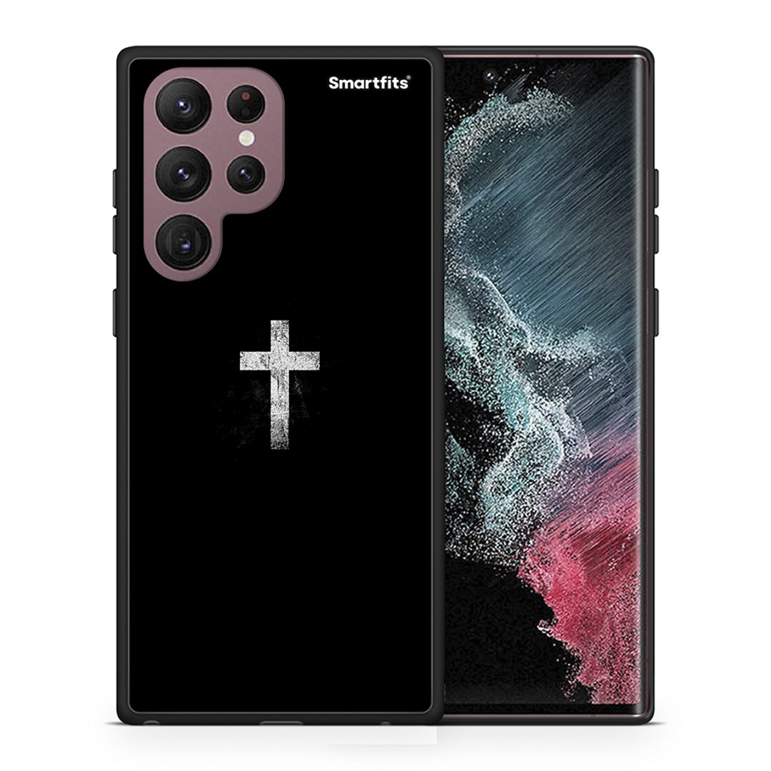 Θήκη Samsung S22 Ultra White Cross από τη Smartfits με σχέδιο στο πίσω μέρος και μαύρο περίβλημα | Samsung S22 Ultra White Cross case with colorful back and black bezels
