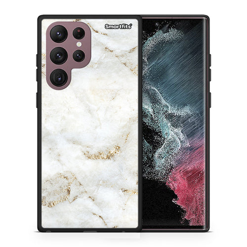 Θήκη Samsung S22 Ultra White Gold Marble από τη Smartfits με σχέδιο στο πίσω μέρος και μαύρο περίβλημα | Samsung S22 Ultra White Gold Marble case with colorful back and black bezels