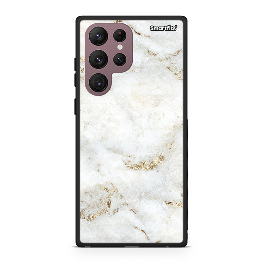 Samsung S22 Ultra White Gold Marble θήκη από τη Smartfits με σχέδιο στο πίσω μέρος και μαύρο περίβλημα | Smartphone case with colorful back and black bezels by Smartfits