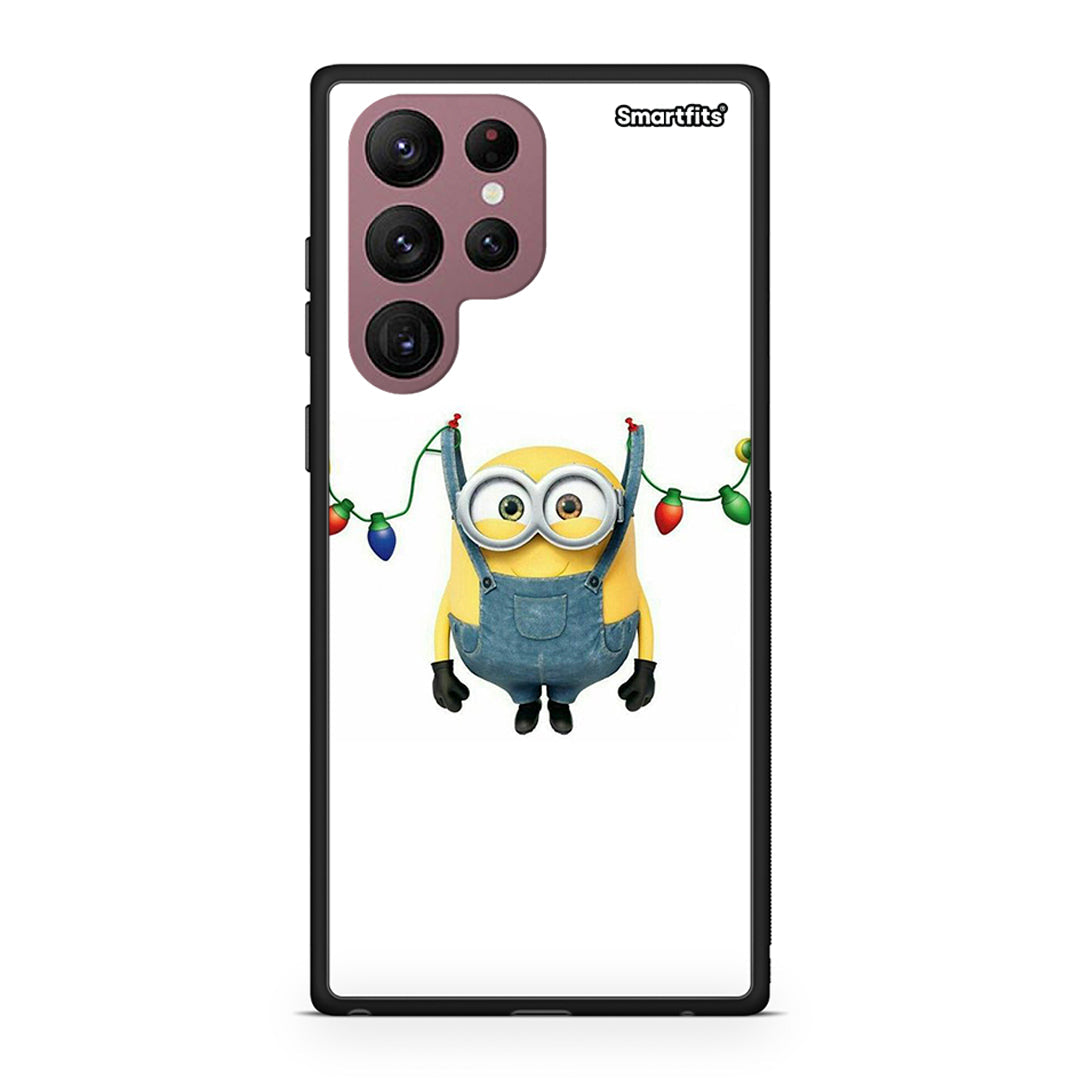 Samsung S22 Ultra Xmas Minion Lights θήκη από τη Smartfits με σχέδιο στο πίσω μέρος και μαύρο περίβλημα | Smartphone case with colorful back and black bezels by Smartfits