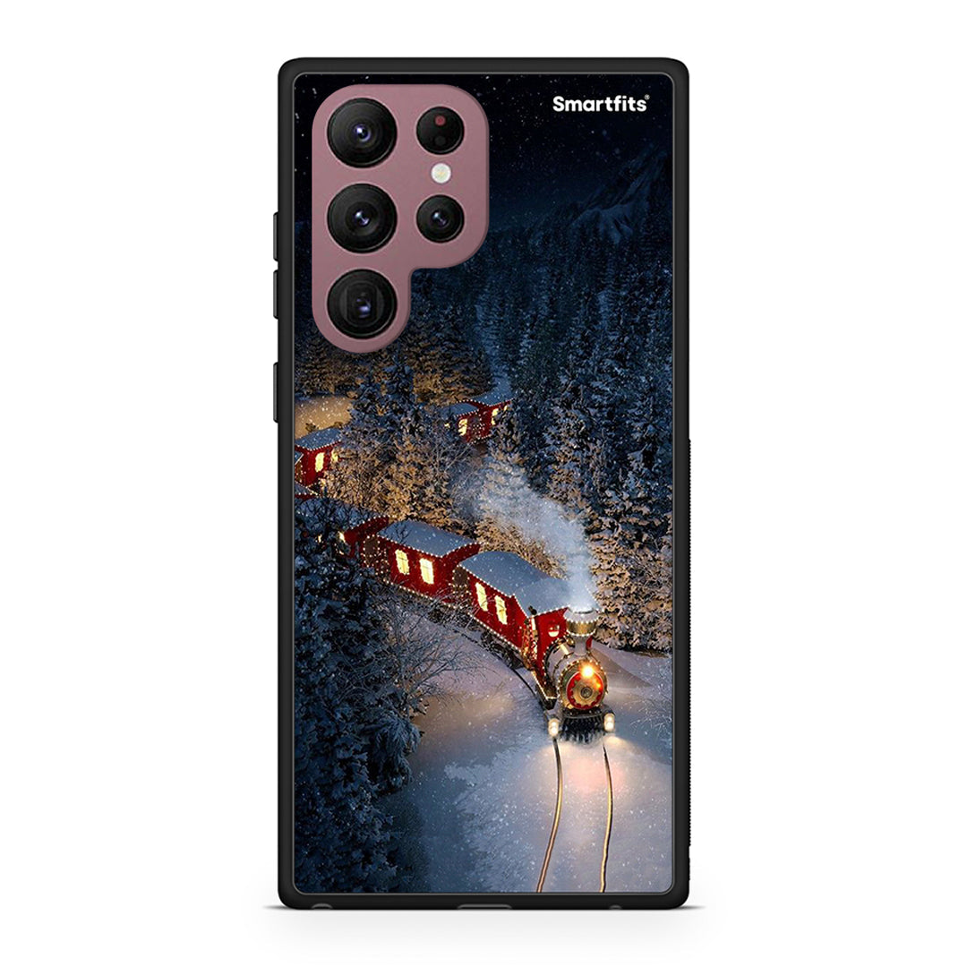 Samsung S22 Ultra Xmas Train θήκη από τη Smartfits με σχέδιο στο πίσω μέρος και μαύρο περίβλημα | Smartphone case with colorful back and black bezels by Smartfits