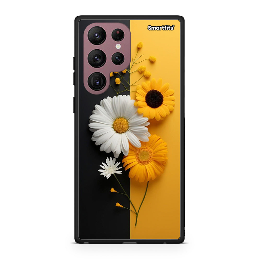 Samsung S22 Ultra Yellow Daisies θήκη από τη Smartfits με σχέδιο στο πίσω μέρος και μαύρο περίβλημα | Smartphone case with colorful back and black bezels by Smartfits