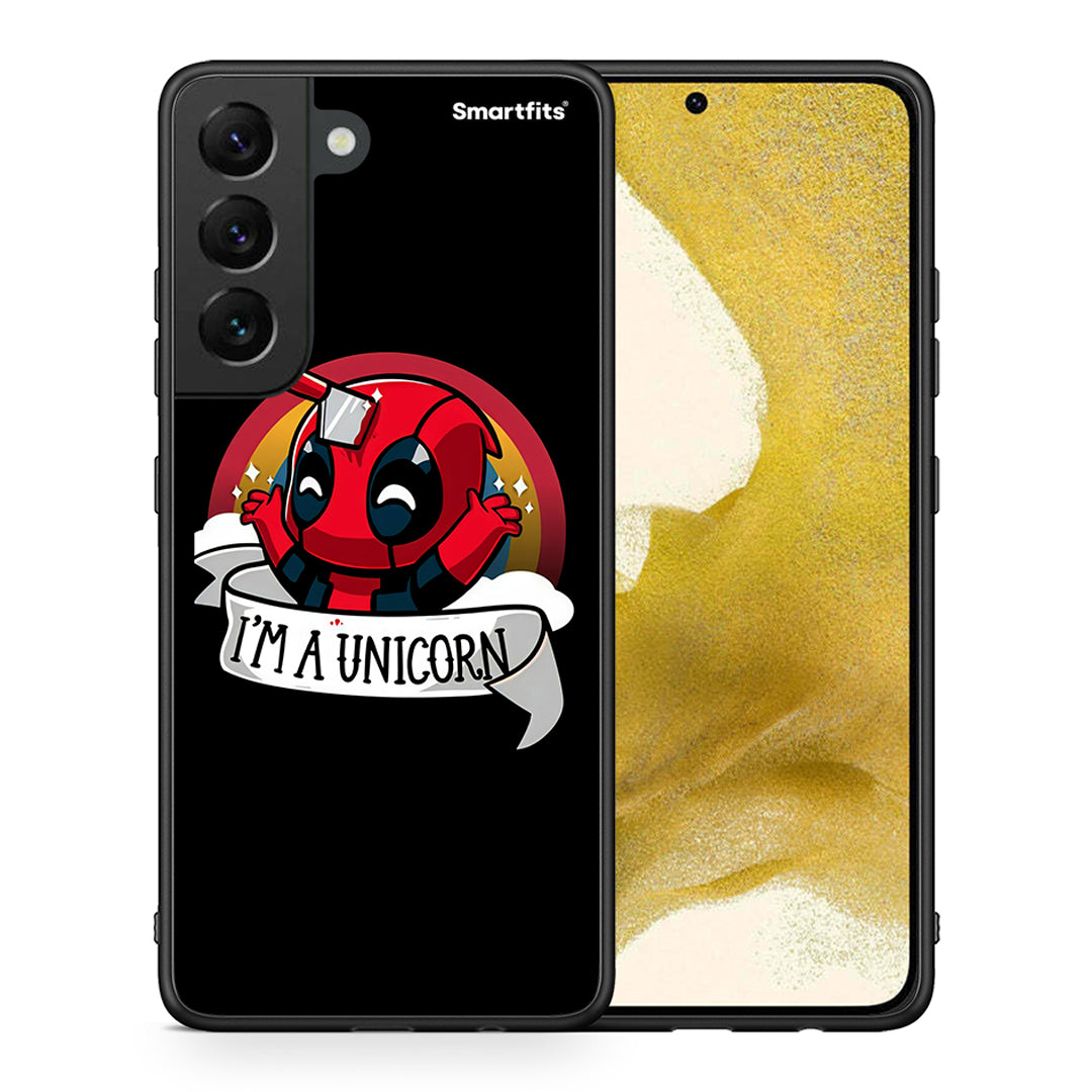 Θήκη Samsung S22 Unicorn Deadpool από τη Smartfits με σχέδιο στο πίσω μέρος και μαύρο περίβλημα | Samsung S22 Unicorn Deadpool case with colorful back and black bezels