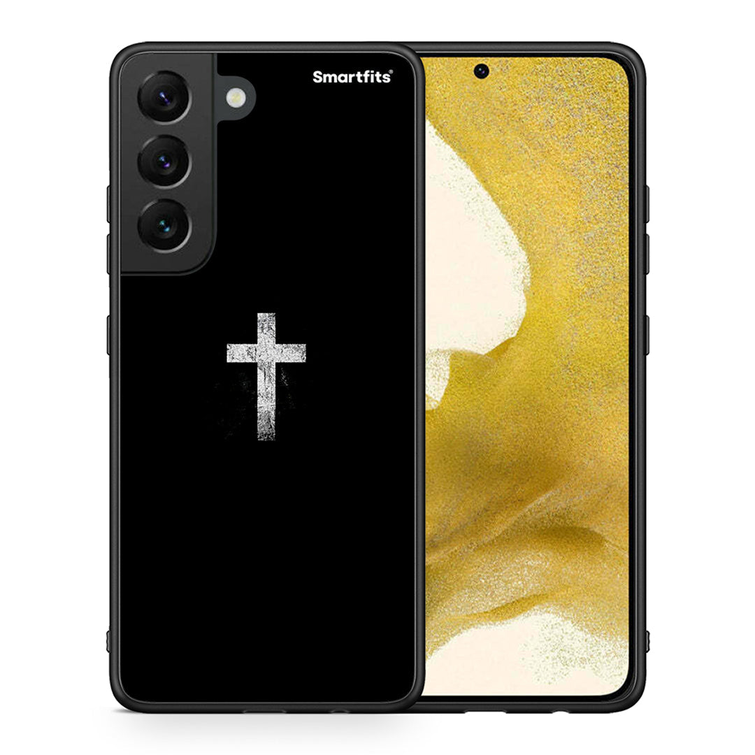 Θήκη Samsung S22 White Cross από τη Smartfits με σχέδιο στο πίσω μέρος και μαύρο περίβλημα | Samsung S22 White Cross case with colorful back and black bezels