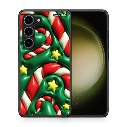 Θήκη Samsung Galaxy S23 Christmas Bubbles από τη Smartfits με σχέδιο στο πίσω μέρος και μαύρο περίβλημα | Samsung Galaxy S23 Christmas Bubbles Case with Colorful Back and Black Bezels