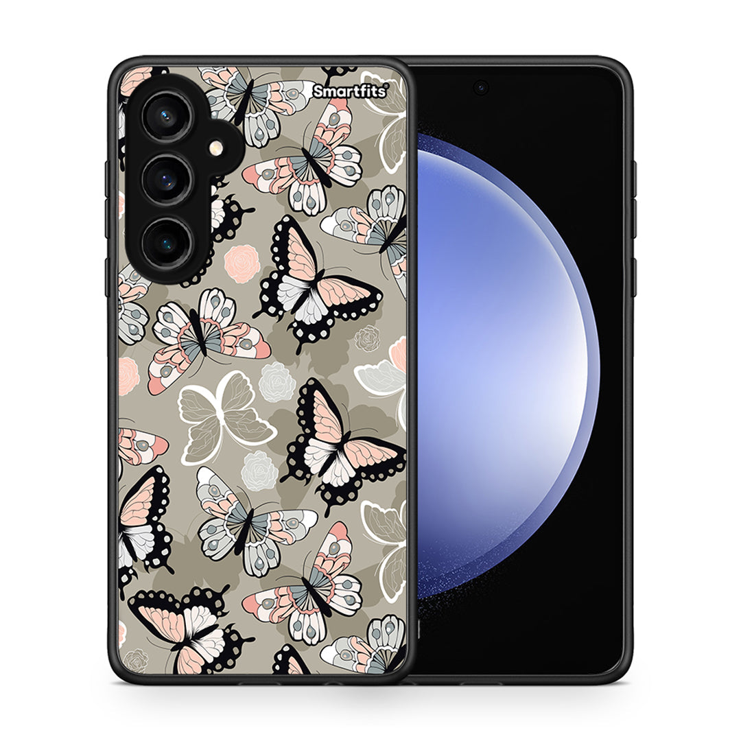 Θήκη Samsung Galaxy S23 FE Butterflies Boho από τη Smartfits με σχέδιο στο πίσω μέρος και μαύρο περίβλημα | Samsung Galaxy S23 FE Butterflies Boho case with colorful back and black bezels