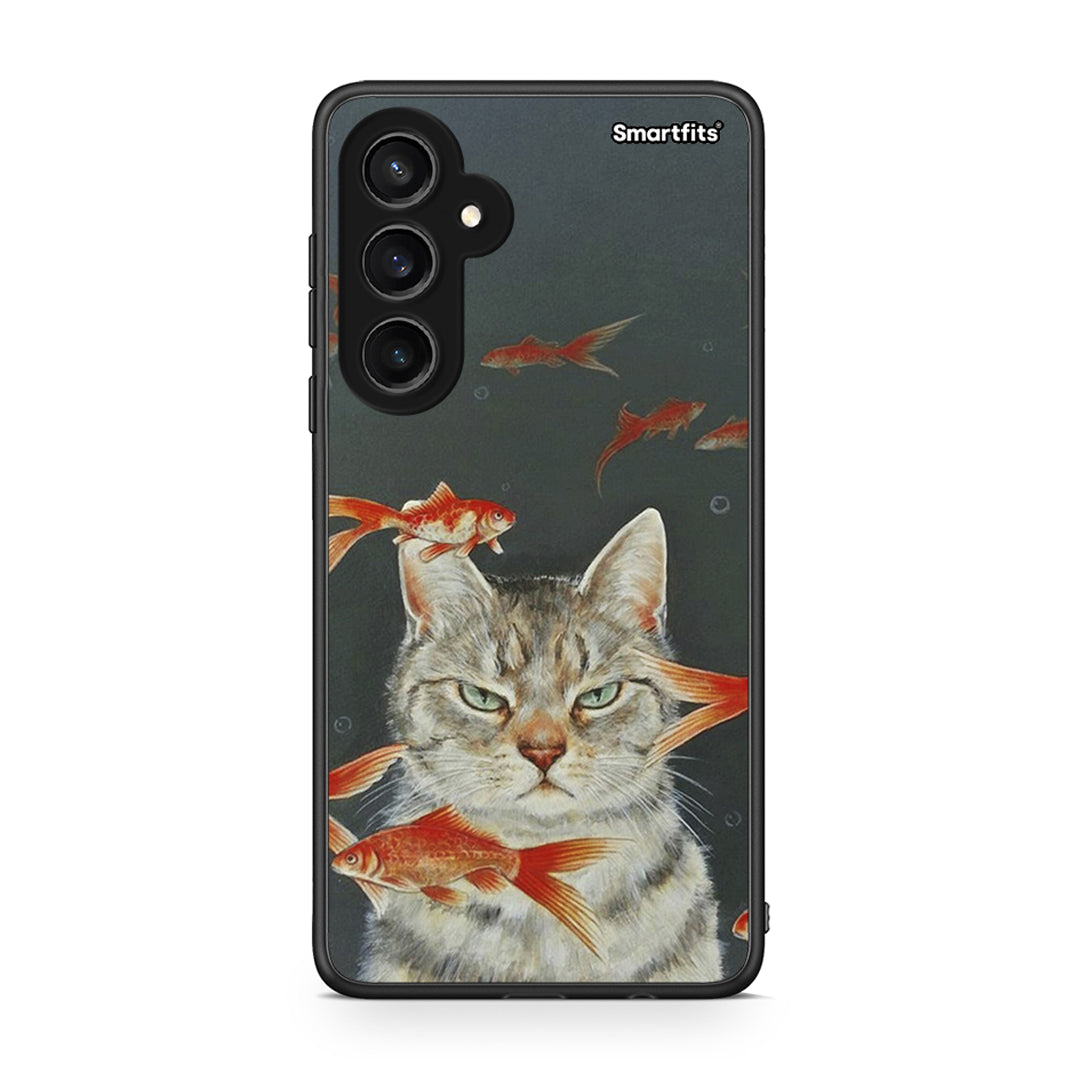 Samsung Galaxy S23 FE Cat Goldfish θήκη από τη Smartfits με σχέδιο στο πίσω μέρος και μαύρο περίβλημα | Smartphone case with colorful back and black bezels by Smartfits