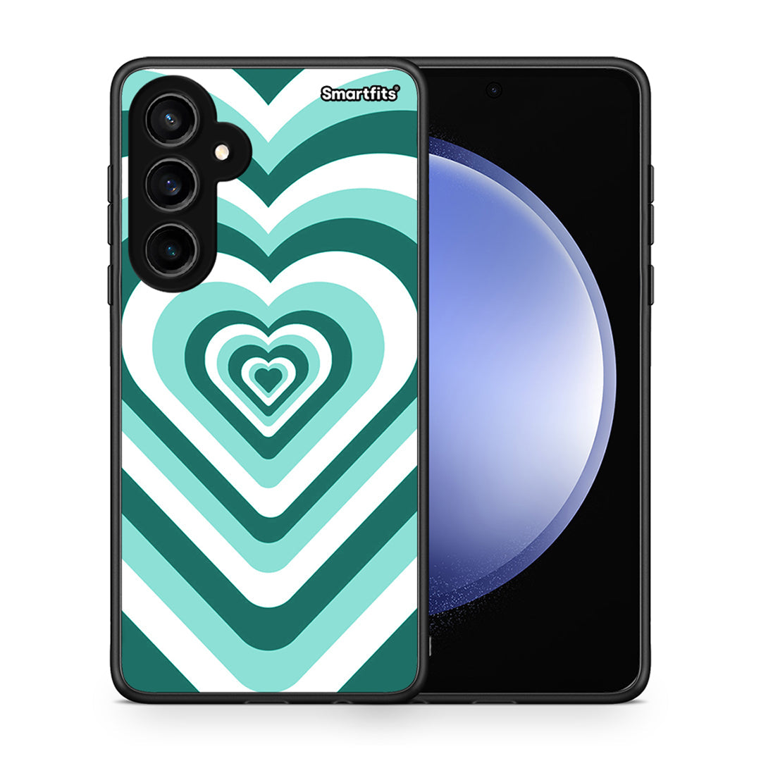 Θήκη Samsung Galaxy S23 FE Green Hearts από τη Smartfits με σχέδιο στο πίσω μέρος και μαύρο περίβλημα | Samsung Galaxy S23 FE Green Hearts case with colorful back and black bezels