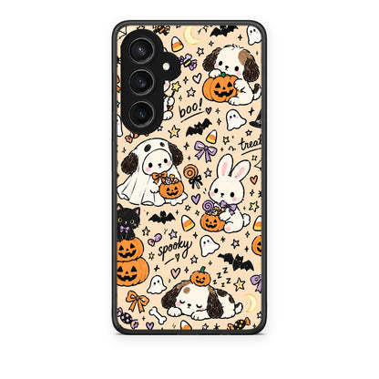 Θήκη Samsung Galaxy S23 FE Halloween Puppies and Friends on Cream από τη Smartfits με σχέδιο στο πίσω μέρος και μαύρο περίβλημα | Samsung Galaxy S23 FE Halloween Puppies and Friends on Cream case with colorful back and black bezels
