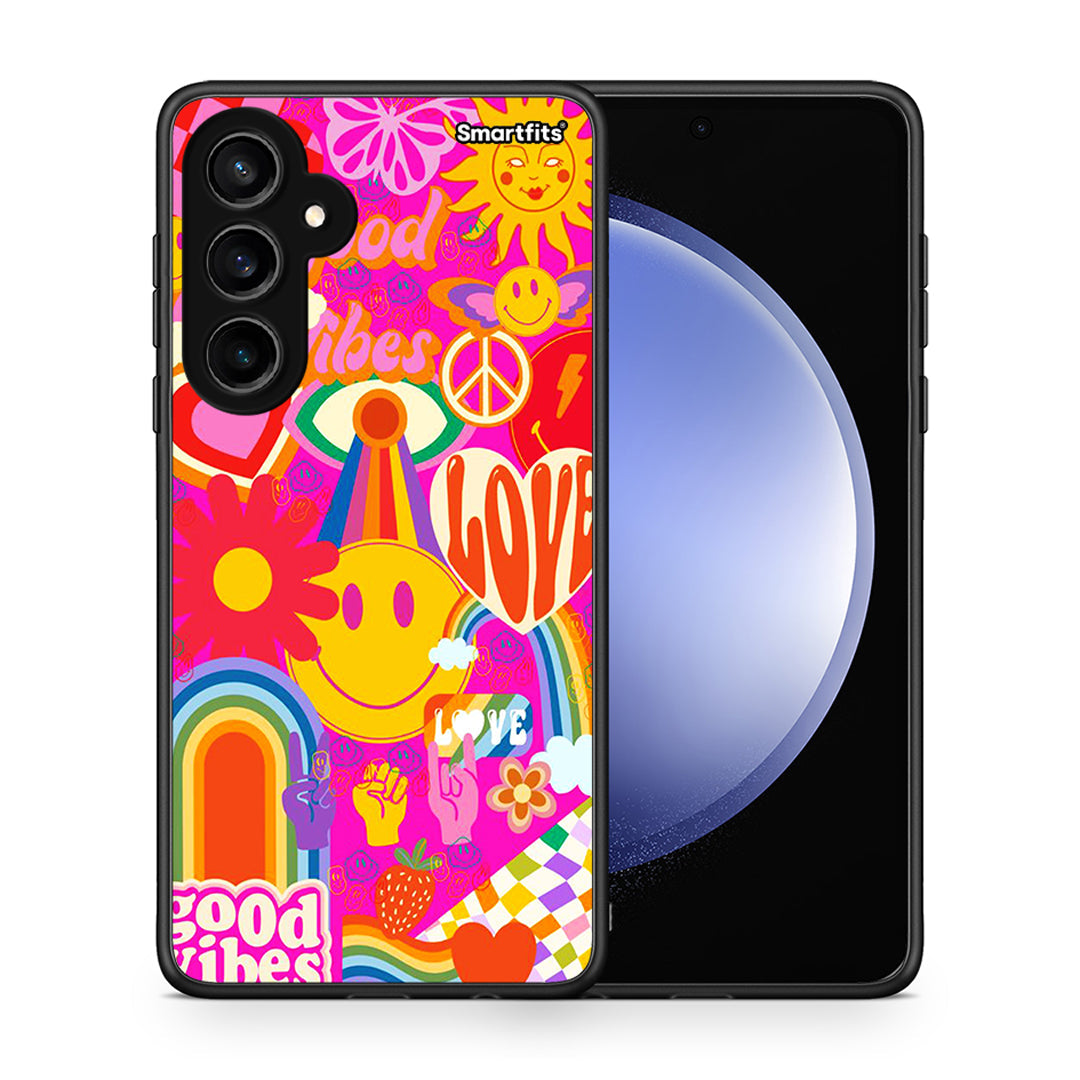 Θήκη Samsung Galaxy S23 FE Hippie Love από τη Smartfits με σχέδιο στο πίσω μέρος και μαύρο περίβλημα | Samsung Galaxy S23 FE Hippie Love case with colorful back and black bezels