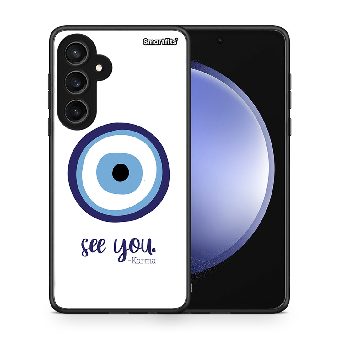 Θήκη Samsung Galaxy S23 FE Karma Says από τη Smartfits με σχέδιο στο πίσω μέρος και μαύρο περίβλημα | Samsung Galaxy S23 FE Karma Says case with colorful back and black bezels