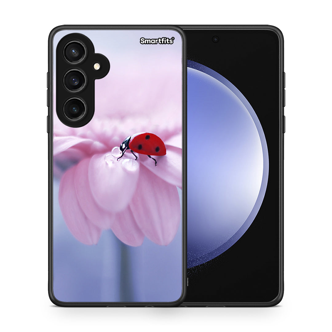 Θήκη Samsung Galaxy S23 FE Ladybug Flower από τη Smartfits με σχέδιο στο πίσω μέρος και μαύρο περίβλημα | Samsung Galaxy S23 FE Ladybug Flower case with colorful back and black bezels