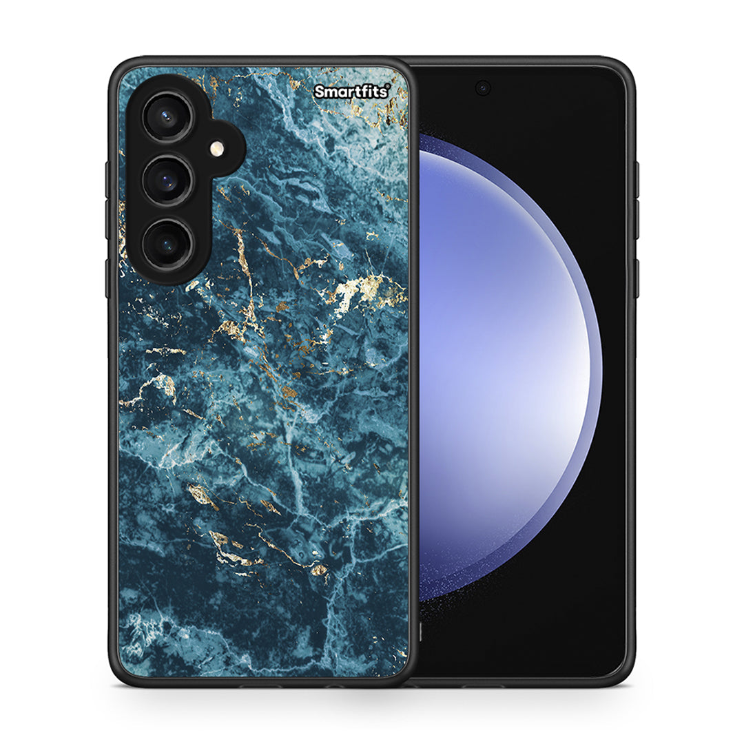 Θήκη Samsung Galaxy S23 FE Marble Blue από τη Smartfits με σχέδιο στο πίσω μέρος και μαύρο περίβλημα | Samsung Galaxy S23 FE Marble Blue case with colorful back and black bezels