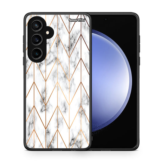 Θήκη Samsung Galaxy S23 FE Gold Geometric Marble από τη Smartfits με σχέδιο στο πίσω μέρος και μαύρο περίβλημα | Samsung Galaxy S23 FE Gold Geometric Marble case with colorful back and black bezels