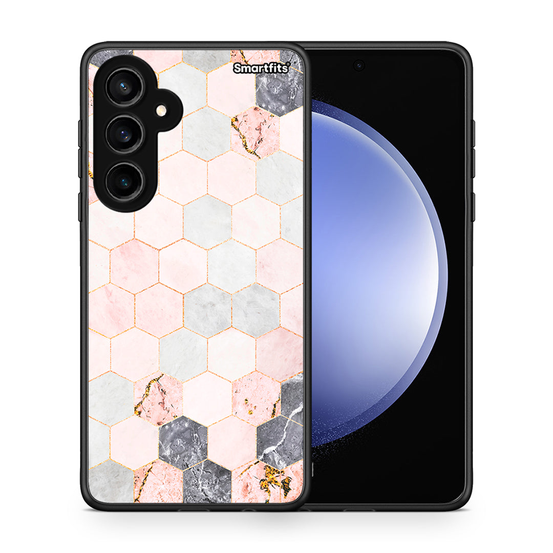 Θήκη Samsung Galaxy S23 FE Hexagon Pink Marble από τη Smartfits με σχέδιο στο πίσω μέρος και μαύρο περίβλημα | Samsung Galaxy S23 FE Hexagon Pink Marble case with colorful back and black bezels