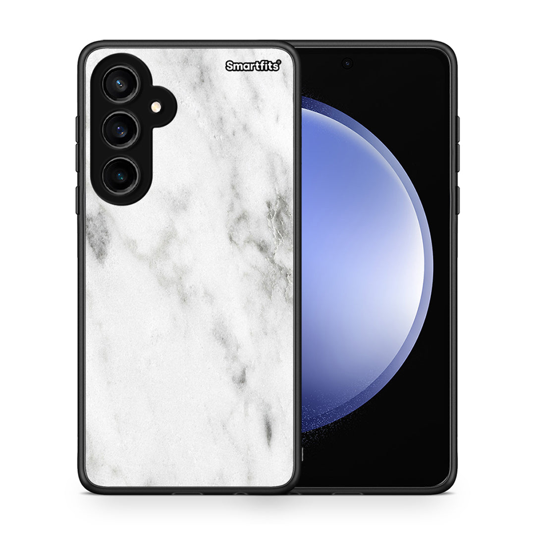 Θήκη Samsung Galaxy S23 FE White Marble από τη Smartfits με σχέδιο στο πίσω μέρος και μαύρο περίβλημα | Samsung Galaxy S23 FE White Marble case with colorful back and black bezels